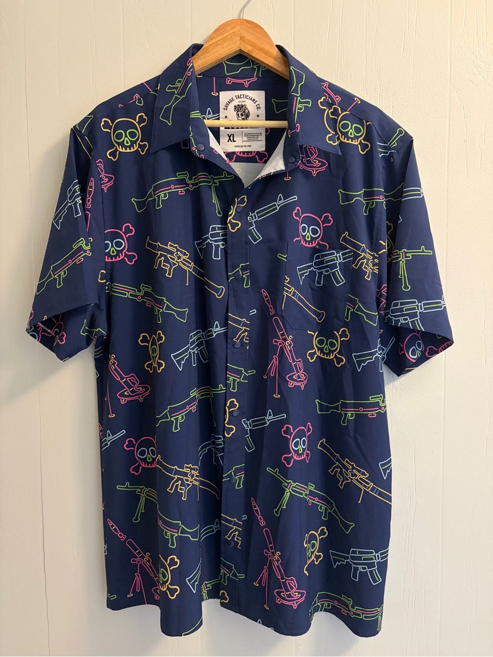 Savage Tacticians SAVTAC Snap Shirt XL Neon Skulls Guns Tactical Military